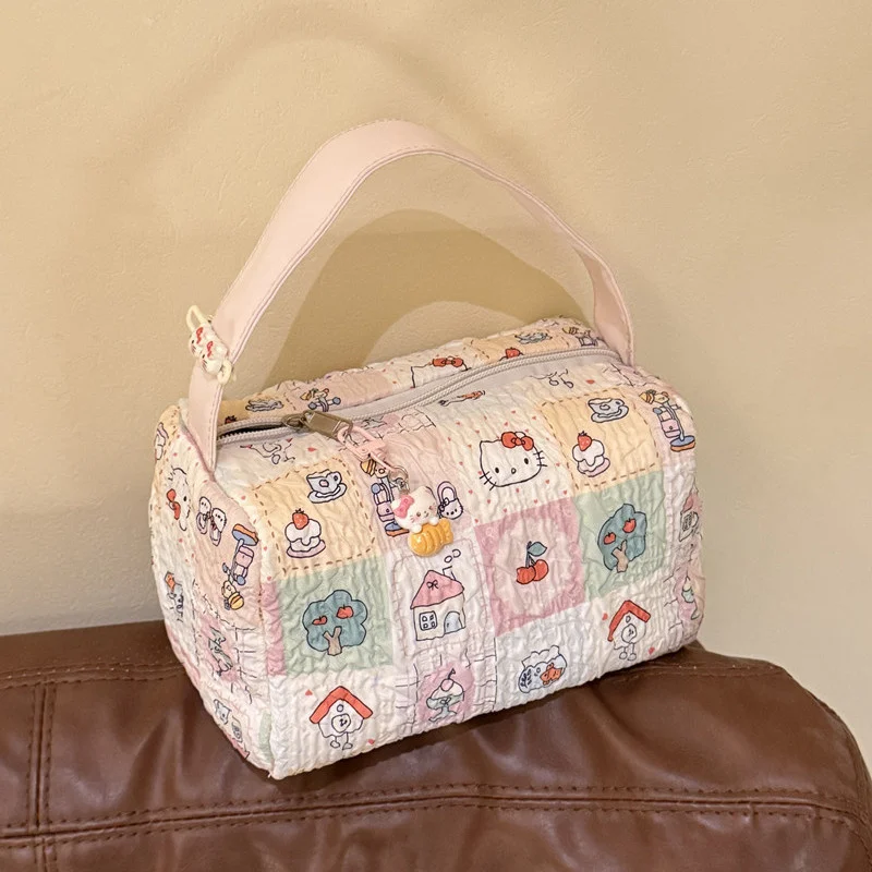 Kawaii Anime Hello Kitty Makeup Bag Cute Cartoon Large Capacity Portable Handbag Travel Storage Bag Girls Woman Birthday Gifts