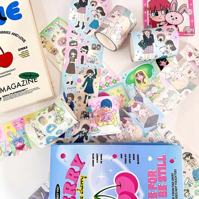 Ins Cute Girl Sticker Roll Decoration Tape Planner Handbook Scrapbook Collage Material Tape School Stationery 2