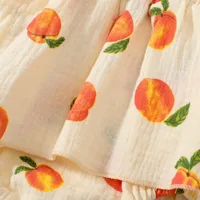 Baby Girl Sweet Peach Print Camisole Triangle Dress with Bow Headpiece Soft and Comfortable 5