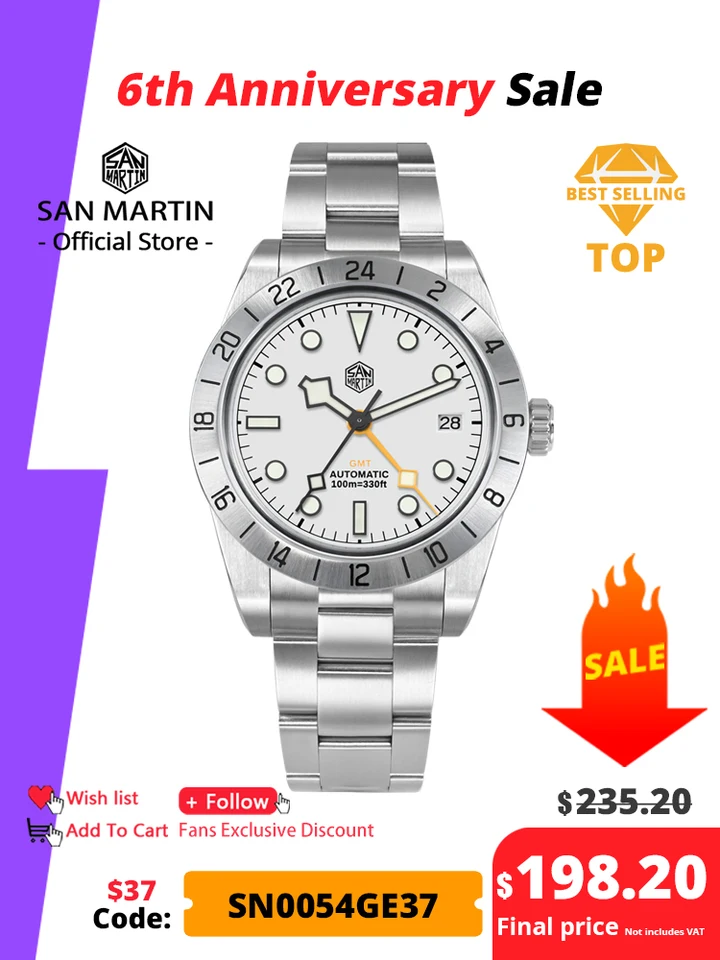 San Martin New 39mm NH34 BB GMT Automatic Mechanical Watch Sport
