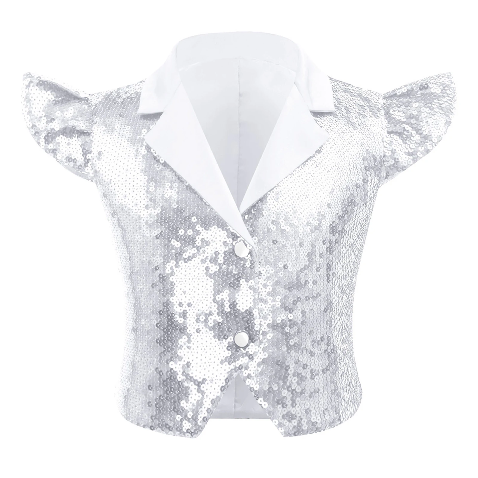 키즈 소녀 반짝이 스팽글 민소매 조끼 파티 조끼 어린이 70년대 디스코 의상 노치드 라펠 크롭 조끼 탱크탑 스트리트웨어