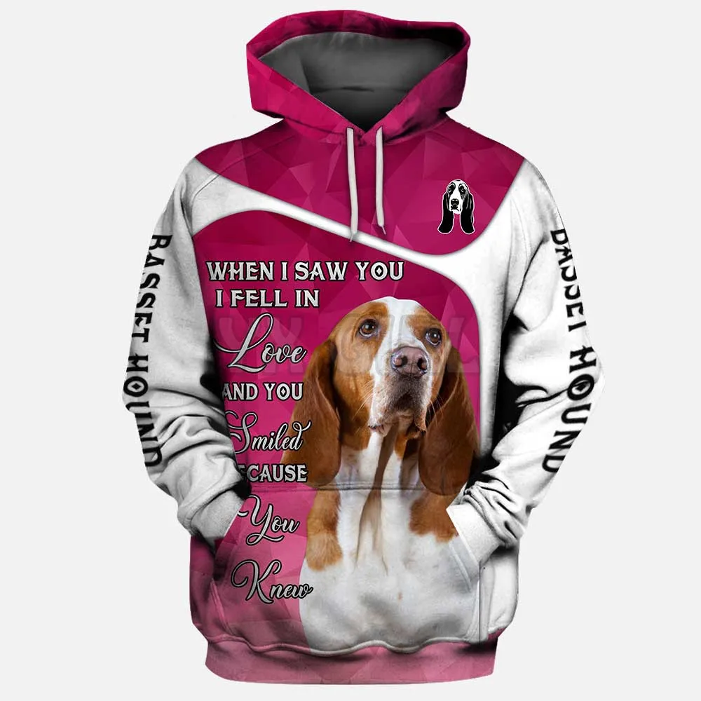 Bassei Hound When I Saw You I Fell In 3D Printed Hoodies  Unisex Pullovers Funny Dog Hoodie Casual Street Tracksuit