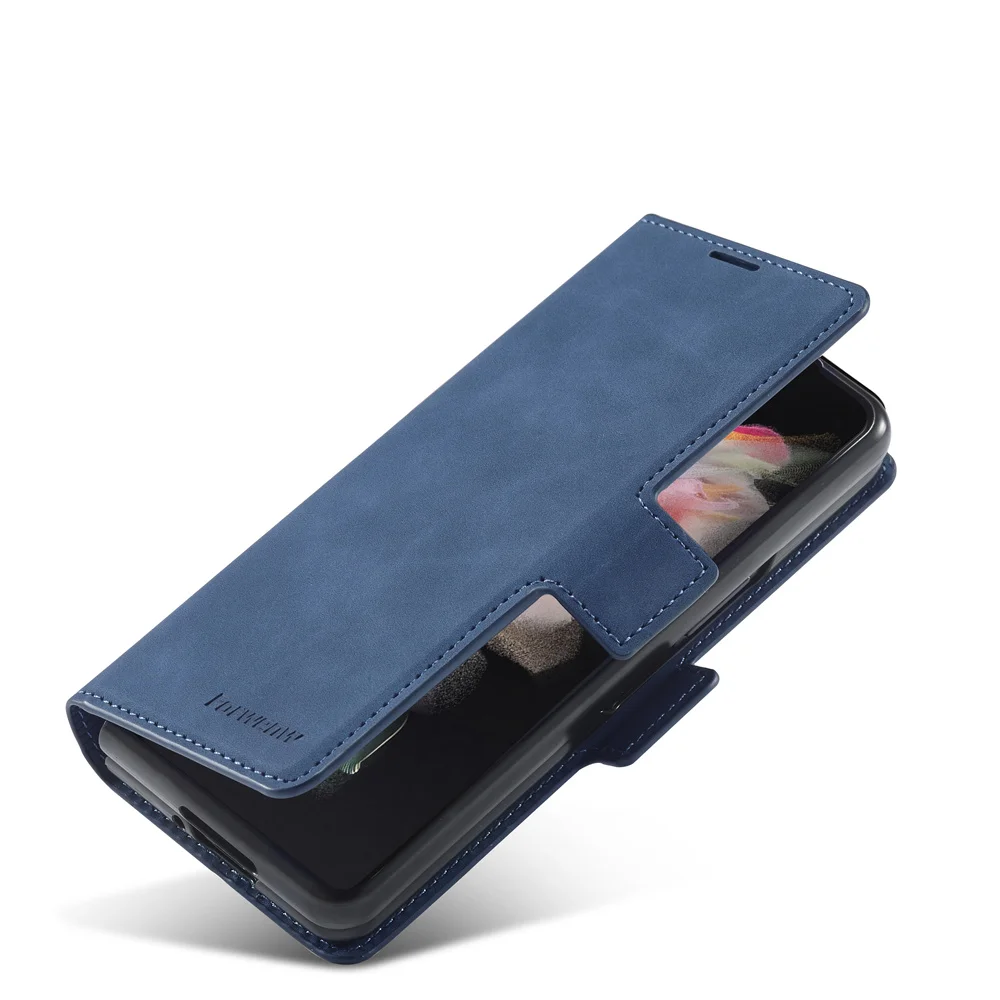 Luxury Calfskin Magnetic Flip Leather Case for Galaxy Z Fold 3/Z Fold 4 Full Protection Folding Wallet Case Phone Book