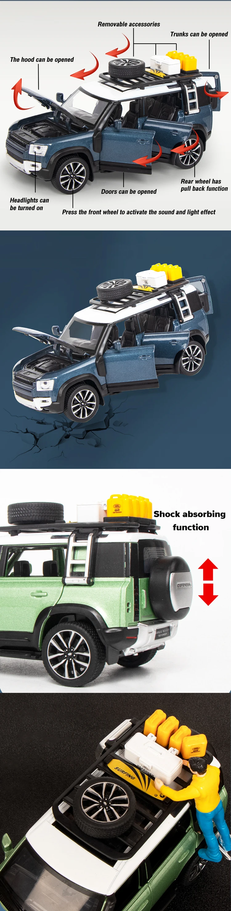 Scale 1:32 For Land Rover Defender Off-Road Car Diecast Metal Alloy Model Sound Light Pull Back Car Toy Decorative Ornaments 7 Scale 1:32 For Land Rover Defender Off-Road Car Diecast Metal Alloy Model Sound Light Pull Back Car Toy Decorative Ornaments