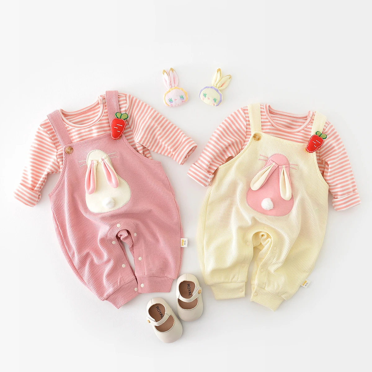

New Spring Baby Clothes Set Newborn Girls Bunny Overalls Jumpsuit And Striped TShirt Toddler Tops 2Pcs Korean Baby Girls Outfit