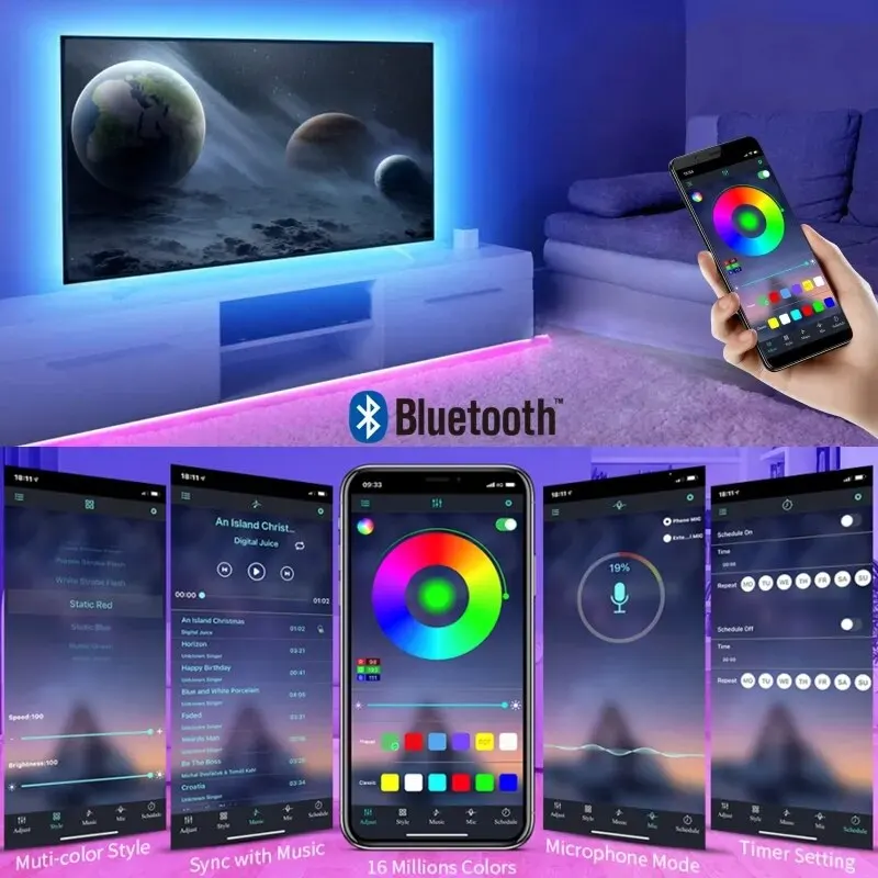 Led Light Strip 1/2/3/5M USB Led Strip Lights RGB5050 Bluetooth APP Control Led Flexible Diode Decoration For Living Room TV Desktop Lamp Ribbon