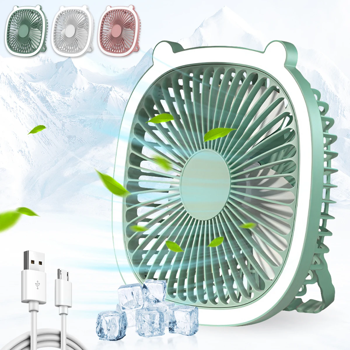 TOPK 미니 USB 데스크 선풍기, 강력한 바람과 저소음 운전, 3단계 바람 조절, 360° 회전 가능한 스탠딩 팬, 가정 및 사무실용 10 휴대용 데스크탑 선풍기 선풍기 캠핑 천장 선풍기 조명, USB 충전 야간 조명, 가정 선풍기 야외 천장 선풍기 텐트 램프, 3 단