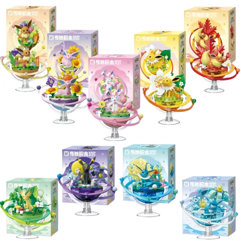 Keeppley Original Pokémon Evolution Eevee Planeten-Serie Anime-Figuren Ornament DIY Montagemodell Spielzeug für Fans und Sammler Geschenke