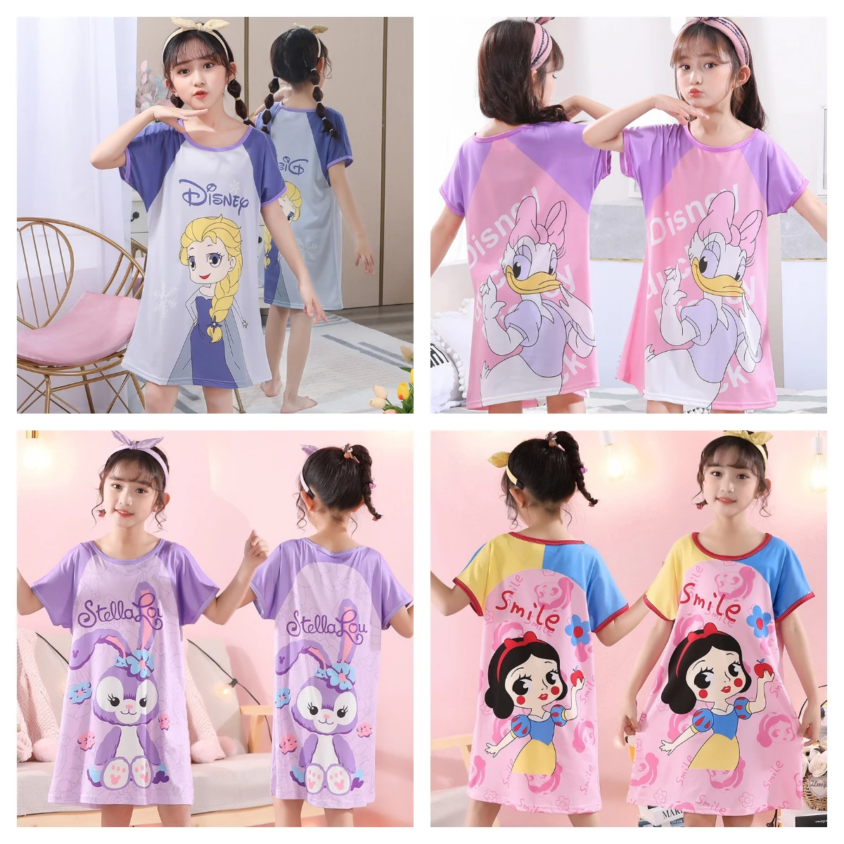 Girls Nightdress Summer Dress Elsa Cartoon Clothes Pajamas Children's Clothing ShortSleeve Pajamas Dress