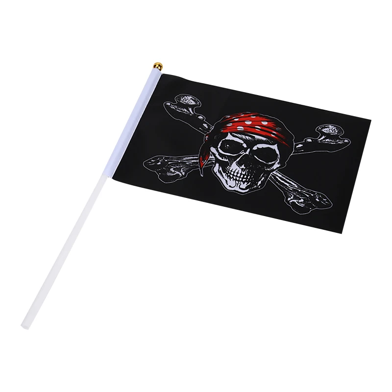 

100pcs/lot 14*21cm Plastic flagpole Polyester fiber Red scarf skeleton Pirate Halloween Hand flags