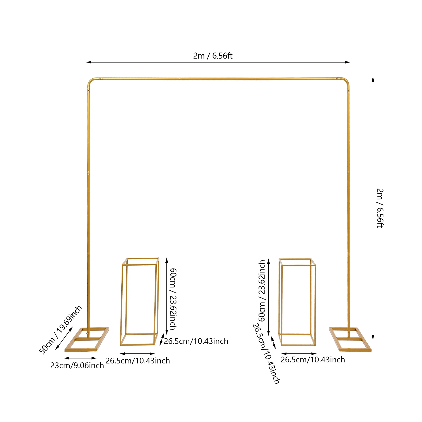 Goldener 2x2m Rahmen mit 2 Stück 26,5x26,5x60cm Blumenhaltern, Hochzeitsbogen, Hochzeitsständer, Dekoration für Party, Zeremonie, Veranstaltung – Detail 8