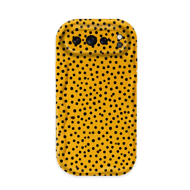 Vintage Yellow & Black Polka Dot Phone Case - Soft TPU Back Cover