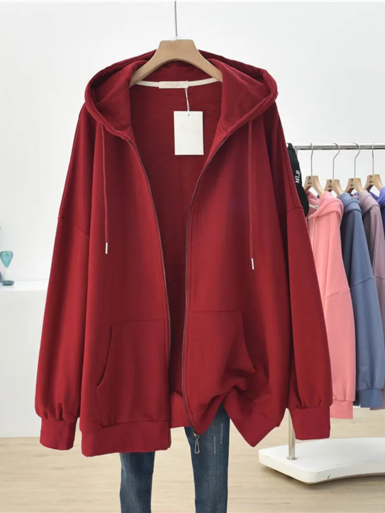 

Fashion Long Sleeve Hooded Sweater Women's Zip Up Solid Color Clothing Sweet Casual All-match Jacket Zipper Sweatshirt New