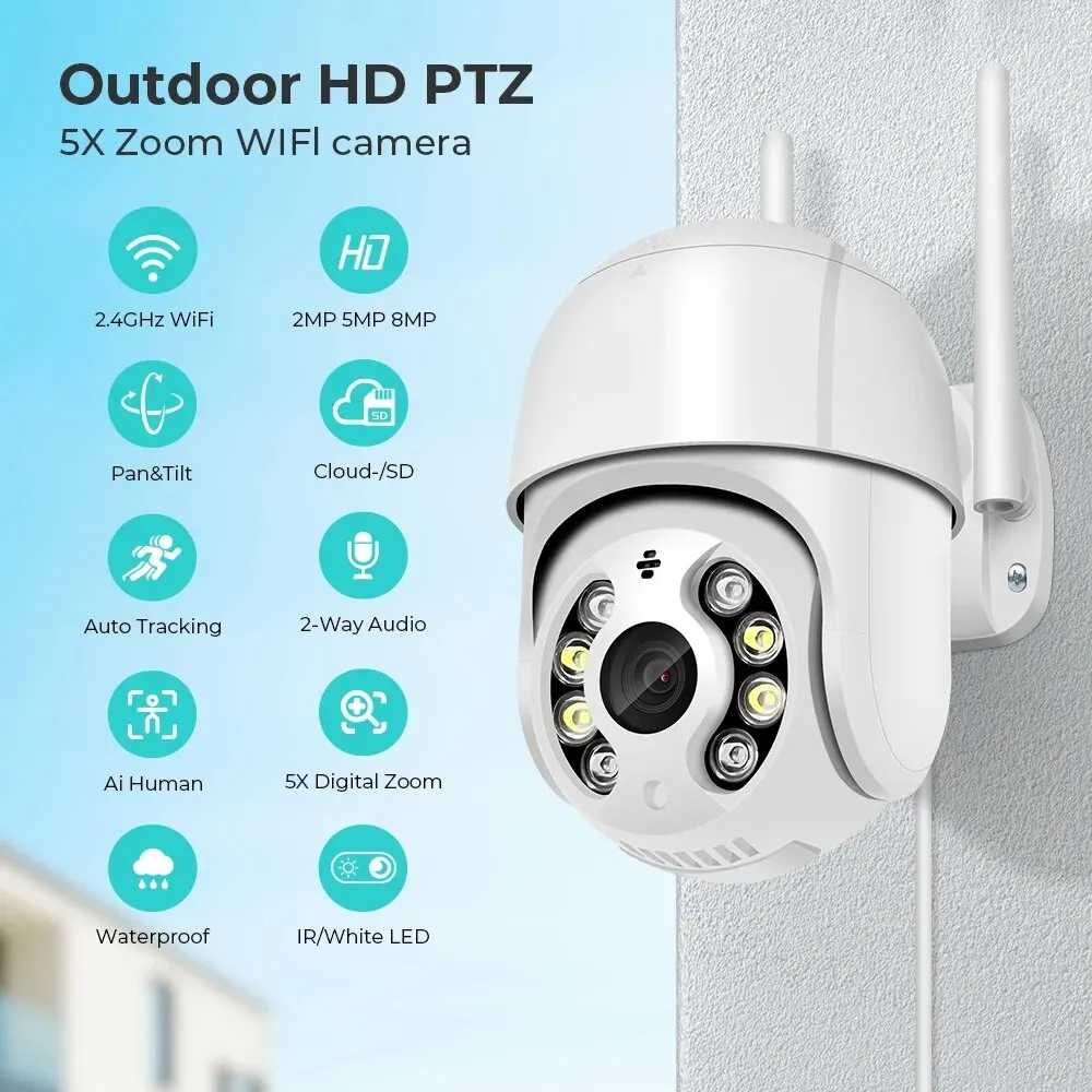 8MP 4K IP Camera 5MP Speed Dome Auto Tracking PTZ Camera Smart Home Outdoor Wireless WIFI Surveillance Monitor