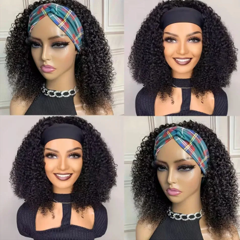 Brazilian Kinky Curly Headband Wigs Wear And Go Glueless Human Hair Wig Full Machine Made Short Bob Curly Wigs For Women 250% 5