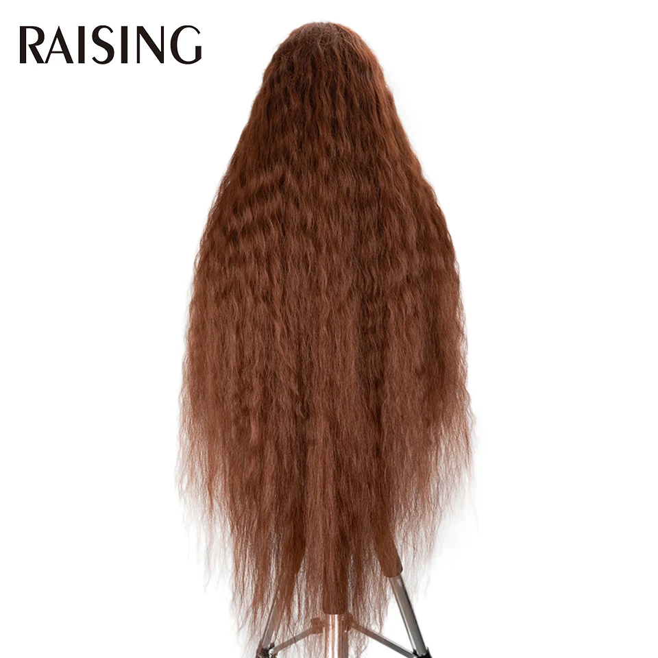 Raising Wholesale Deep Wave Lace Wig Synthetic Curly Hair Scalp Wigs For Black Women Ombre Cheap Long Hair Wigs Pre-plucked 40in