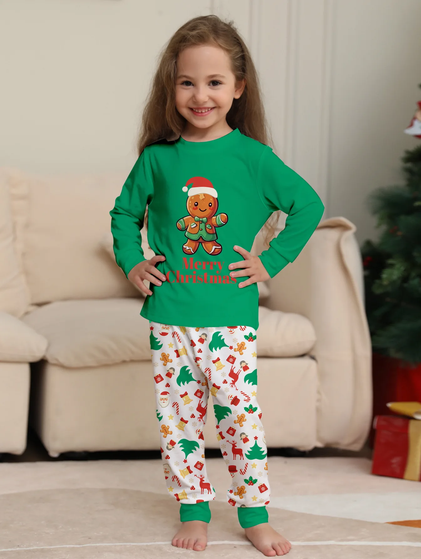 Cute Gingerbread Man Print Christmas Family Pajamas Set Father Mother Kids Girl Baby Top+pants Matching Outfits Xmas Sleepwear 6