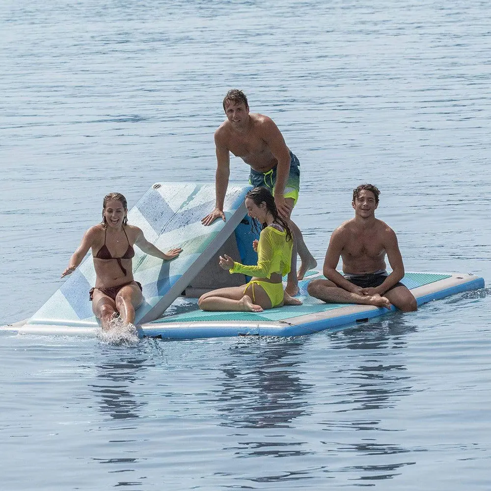2.5M Water Play Equipment Inflatable Floating Island Drop Stitch Fishing Boat Dock With Slide