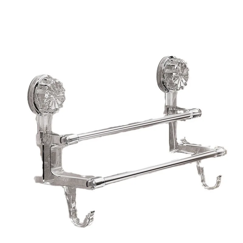Dual-layer Suction Cup Towel Rack Non Punching Strong Bath Towel Holder Shower Door Bar Rack Bath Holder with Hook