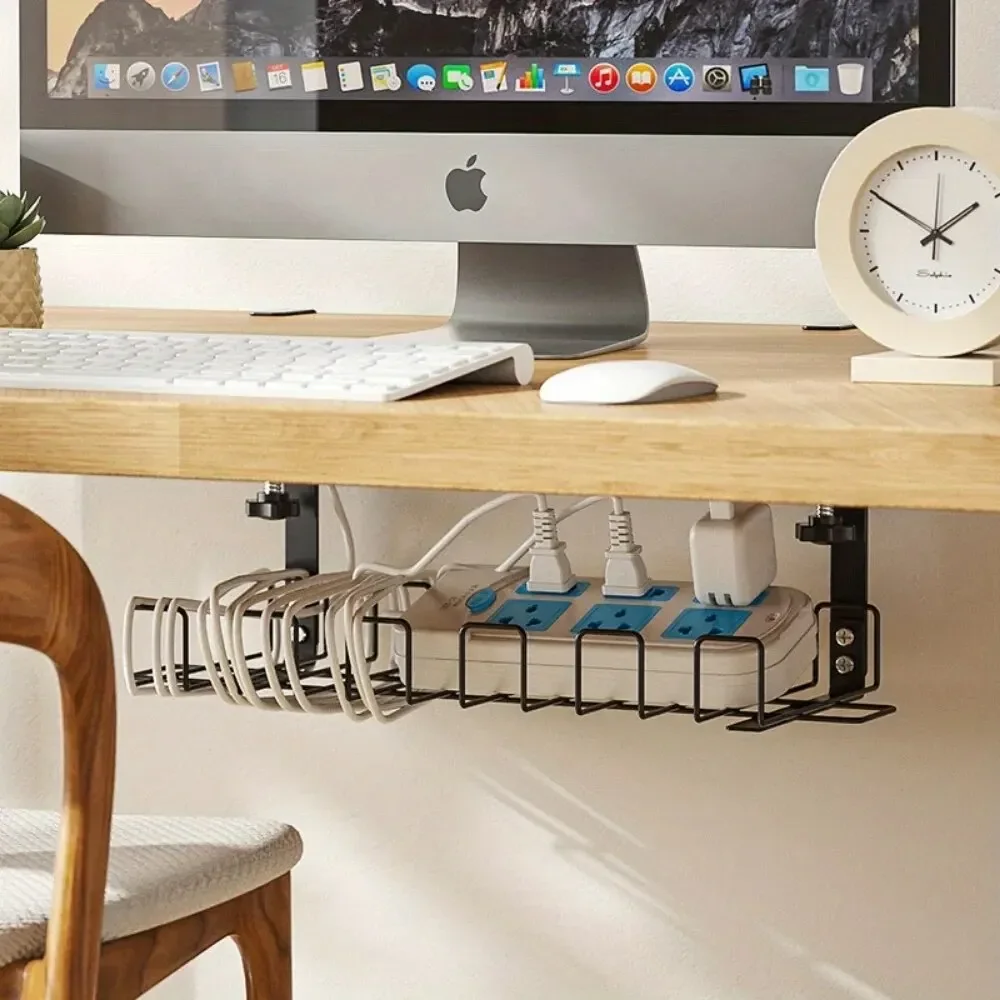 Under Table Storage Racks Removable Hang Management Tray Home Office Desk Wire Organizer Adjustable Kitchen Storage Accessories