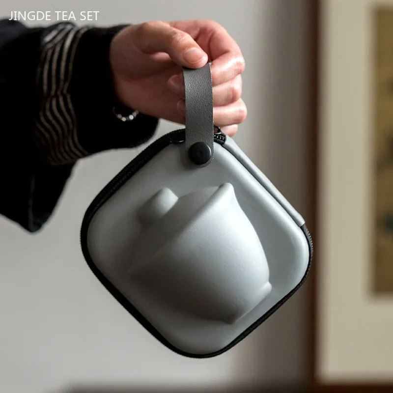 Custom Travel Tea Set Home Office Ceramic Gaiwan Teacup Suit Portable Teaware with Tote Bag Chinese Tea Pot and Cup Set