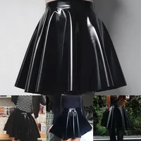 Womens Shiny PVC  Patent Leather Skirt Sexy Wet Look Leather Pleated Skirt Front Bodycon Elastic Latex Mini Short Skirt - Image 6