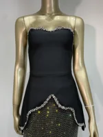 Women Sexy Strapless Diamonds Net Maxi Long Two Pieces Skirt Bandage Set 2025 Celebrity Designer Fashion Women's Set - Image 5