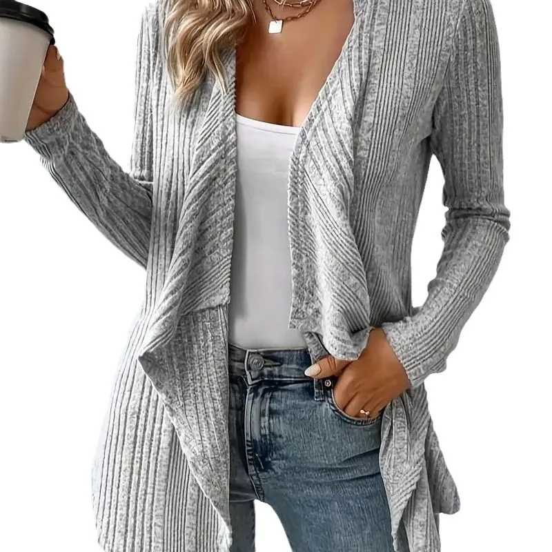 Women Long Sleeve Knitted Asymmetrical Sweater Coat