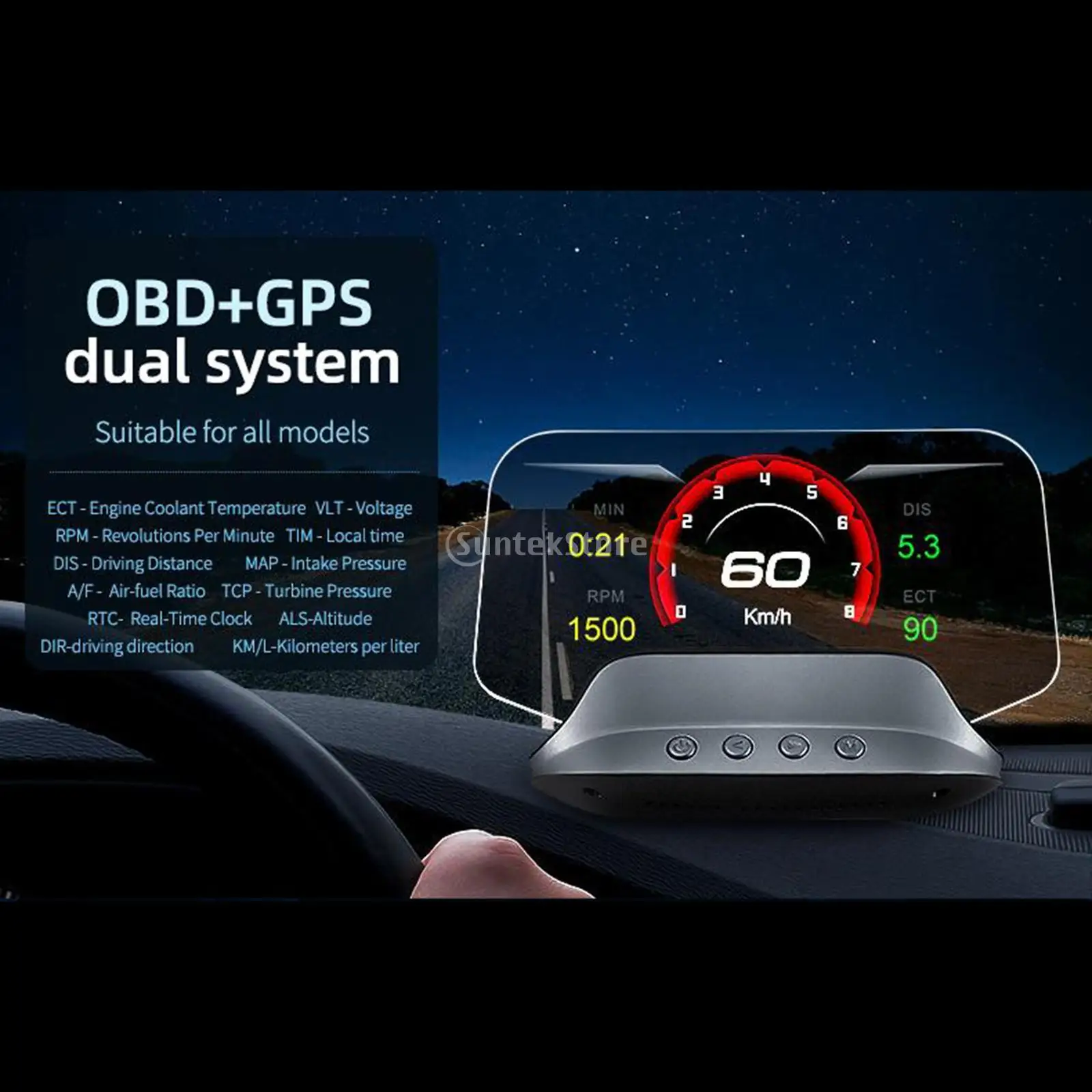 OBD2 + Car Head Up Display Overspeed Warning Speedometer Navigation