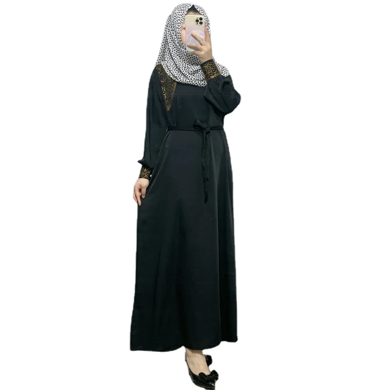 Islam Ramadan Abaya Solid Color Casual Robe Femme Musulmane Loose Ladies Dress with Belt for Middle East Arabia.