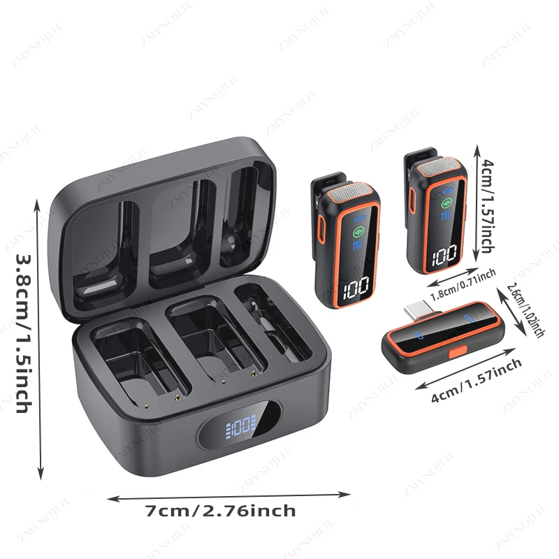 2.4G 무선 라발리에 마이크 AI 노이즈 캔슬링 음성 변조기 듀얼 LED 디스플레이 충전 케이스 딥 보이스 여성 음성