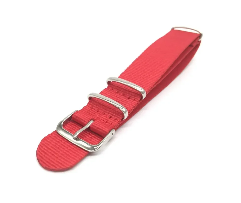 Unisex Red Military-Style Woven Nylon Strap with Buckle Closure