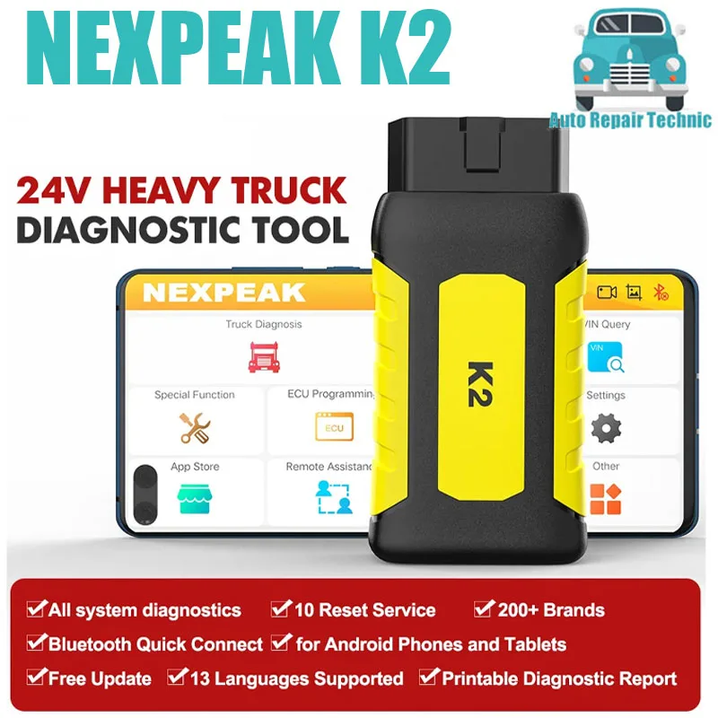 

Диагностический сканер NEXPEAK K2 для тяжелых грузовиков, инструмент OBD2 VCI для полной диагностики системы, диагностическое устройство для грузового трактора, DPF кластерная калибровка