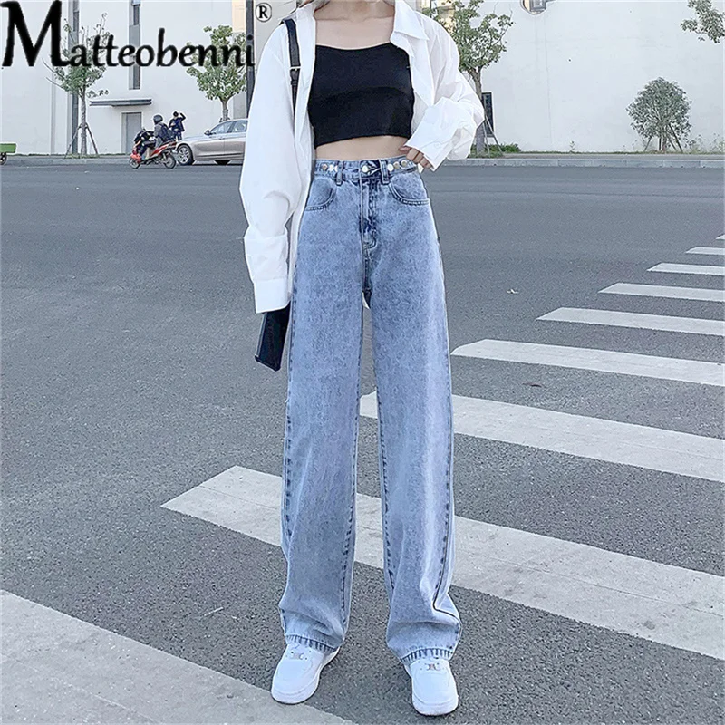 Wide Leg Pant Women Jeans Autumn Winter High Waist Slouchy Blue Straight Leg Denim Trouser Fall 2021 Casual High Street Clothes new goth pants graffiti smiling face print baggy jeans women straight loose american couples street y2k high waist slouchy jeans