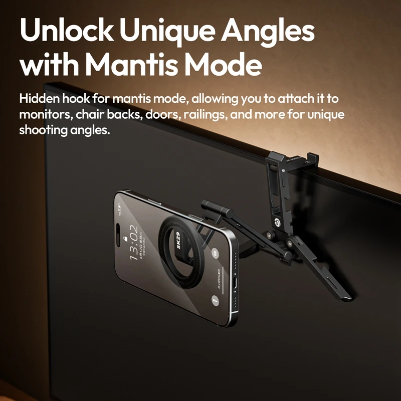 Ulanzi SK29 Foldable Phone Stand Magnetic / Phone Clamp Selfie Stick Desktop Stand Tripod 360° Rotation for Vlog Livestreaming