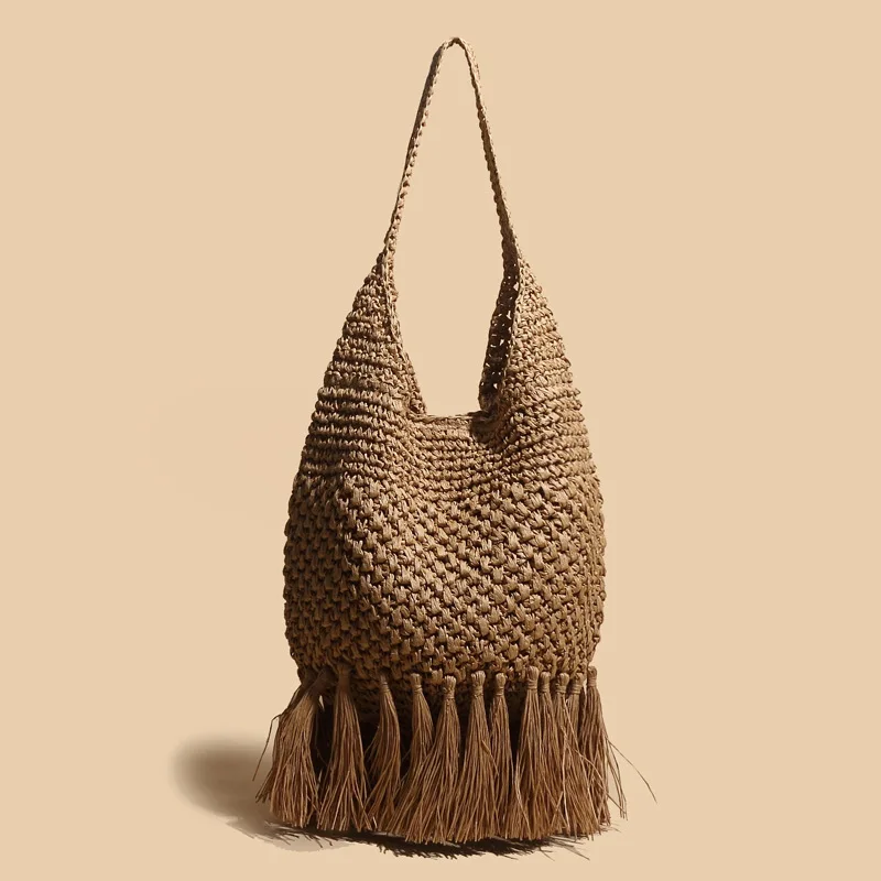 

Fashion Tassel Straw Bags Rattan Weave Women Handbags Designer Luxury Handmade Paper Shoulder Crossbody Bags Summer Beach