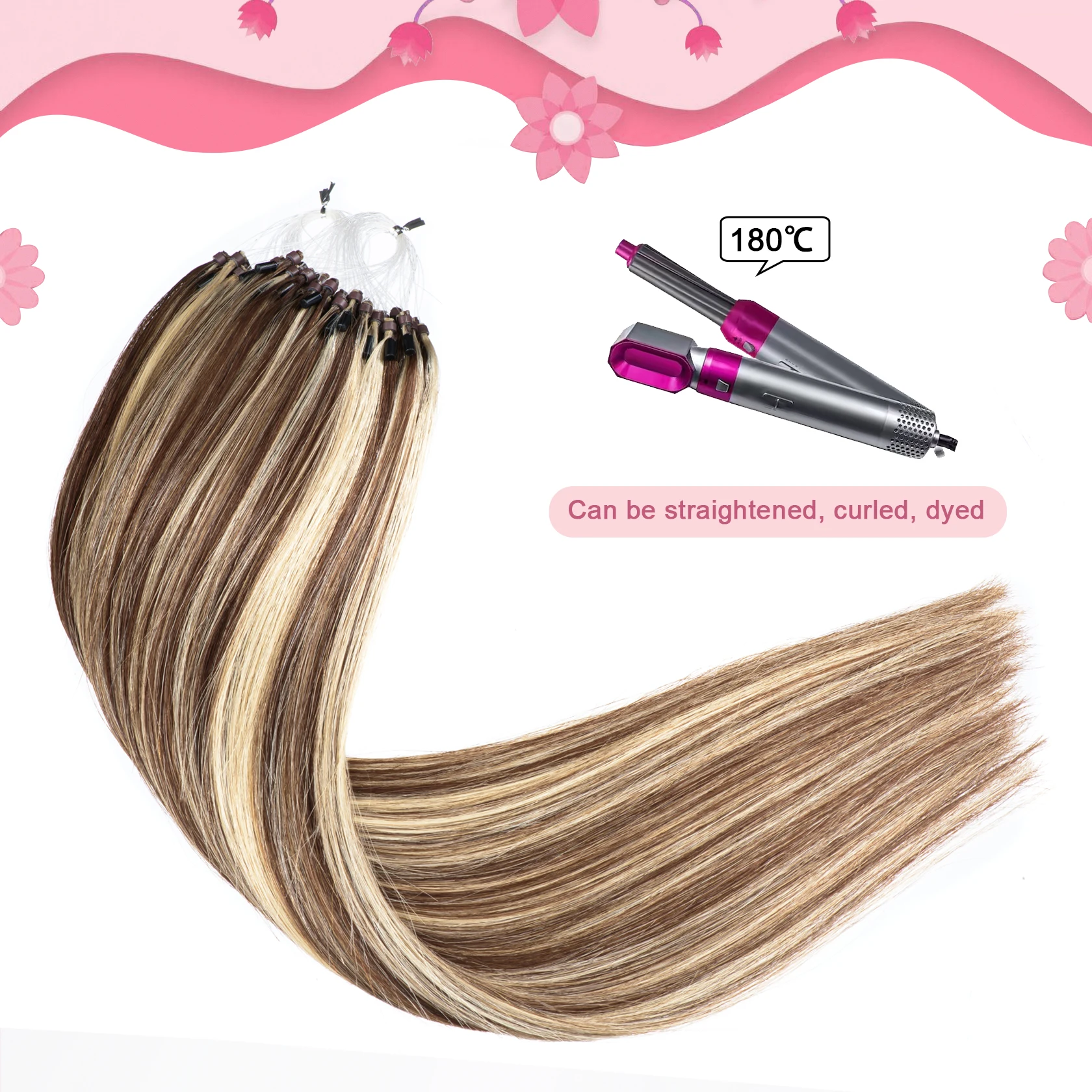 Remy Micro Loop Human Hair Extensions #4/613 Micro Beads Hair Extensions Ombre Brown with Blonde Ring