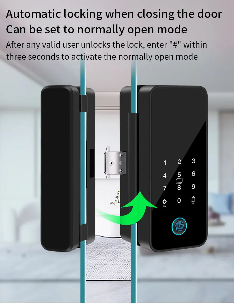 Tuya Bluetooth Biometric Glass Door Smart Lock Fingerprint Password Card Electro