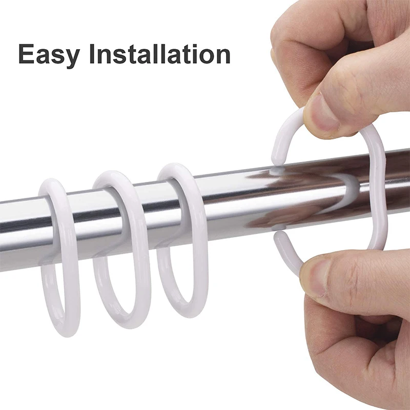 PlasticCShapedShowerCurtainHooksWhiteCTypeRingHookBathroom