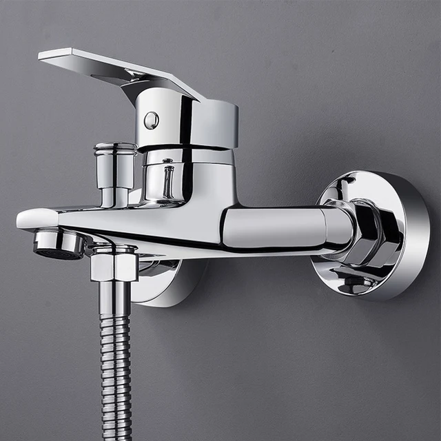 สังกะสีอัลลอยด์ก๊อกน้ําอ่างล้างหน้า Chrome ติดผนังร้อนเย็น Dual Spout TAP สําหรับห้องน้ํา Splitter อาบน้ําอ่างล้างหน้า 1