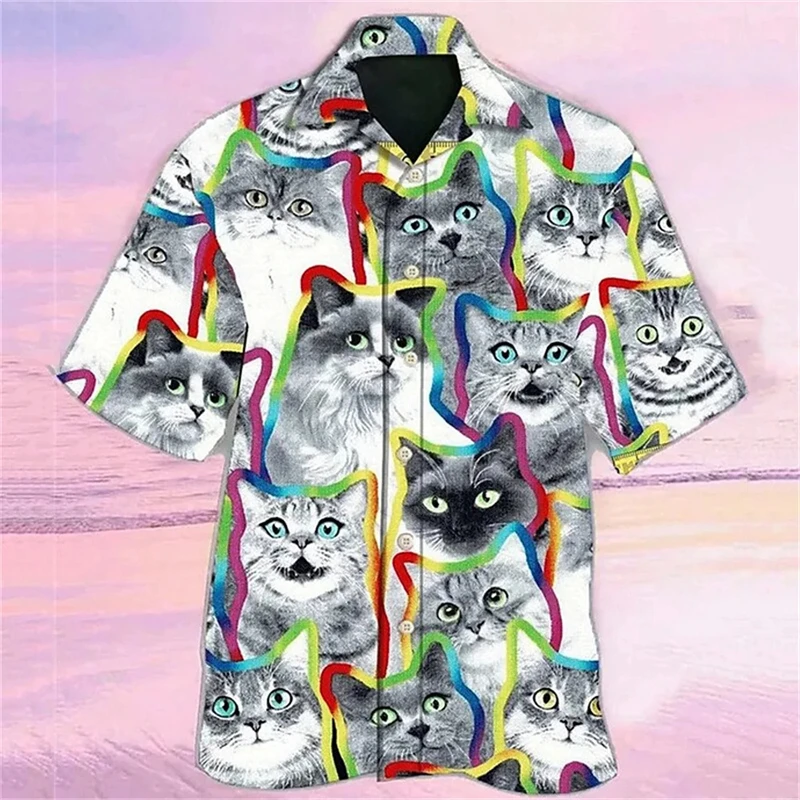 thumbnail image 1 of Camisa hawaiana divertida para hombre, sudadera playera con estampado de gato y música en 3D, camisa de manga corta de diseñador callejero, ropa para hombre de alta calidad, 1 of 5