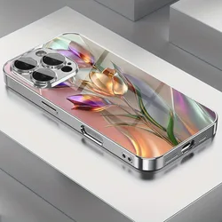 Electroplated Glass Phone Case with Artistic Tulip Design - iPhone 15 Plus (1)