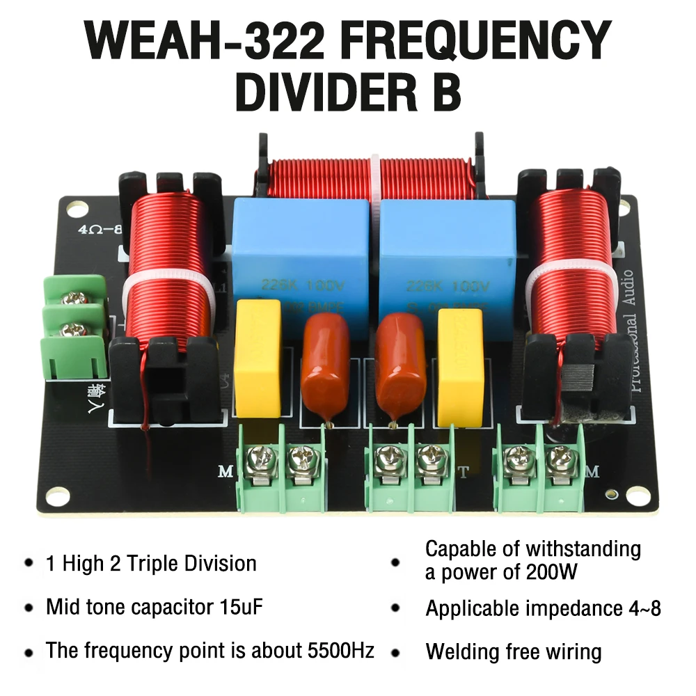 3방향 200W 5500Hz / 5300Hz 주파수 분배기 DIY 스피커 필터 회로 홈 시어터 Hifi 스테레오 오디오 크로스오버 필터