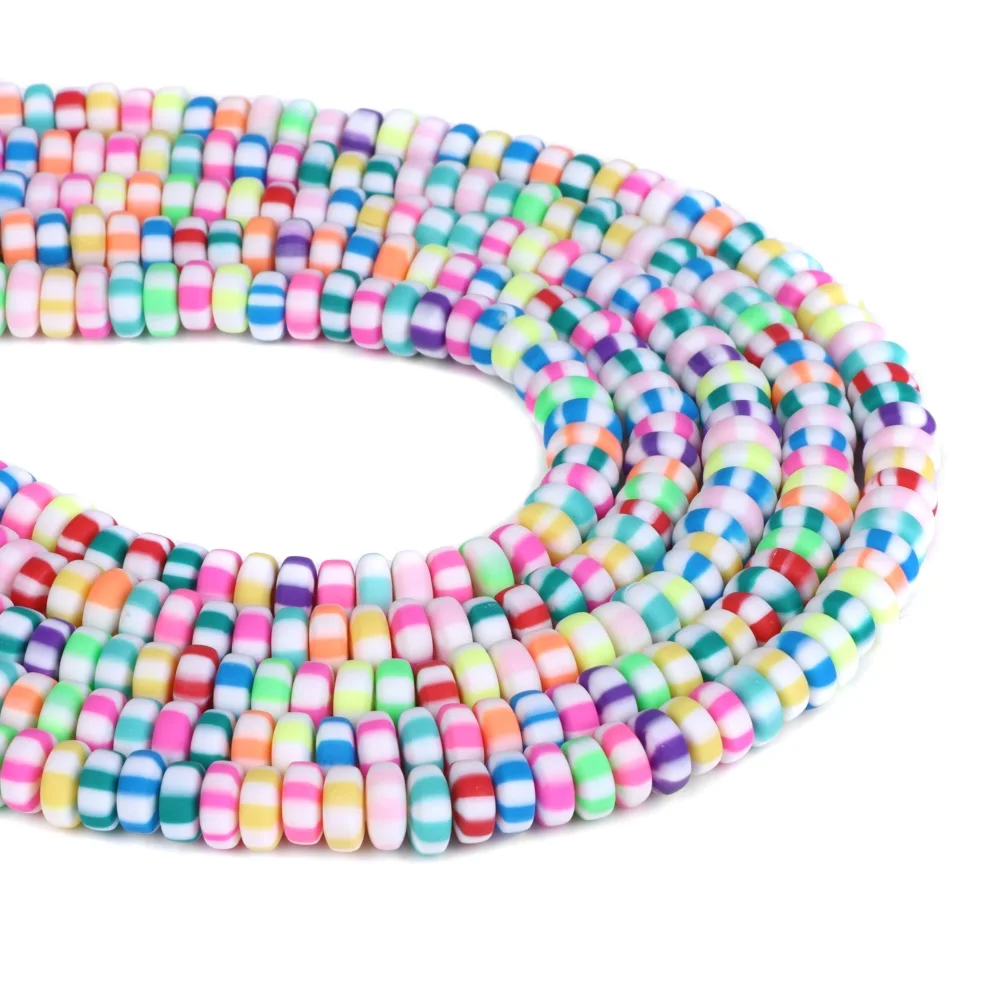 Vibrant Stripe Color Clay Spacer Beads