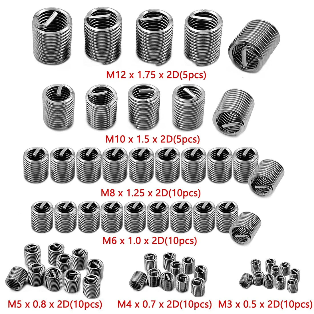 Wire thread insert 60Pcs M3 M4 M5 M6 M8 M10 M12 stainless steel spiral screw sleeve repair
