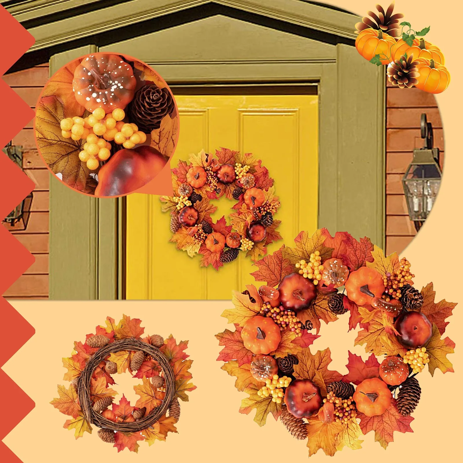 

40cm Autumn Christmas Thanksgiving Thanksgiving Berry Door Wreath Small Christmas Wreaths for Windows Easter Door Wreaths