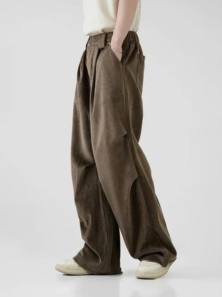 Wide Leg Pants Men Pleated Brushed Hip Hop Korean Wide Leg Trousers High Waist Oversize Casual Streetwear Vintage Autumn