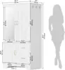 Wardrobe Closet with Mirror and Doors and Drawers and Shelves, Wooden Armoire Storage Cabinet with Hanging Rod for Bedroom 2