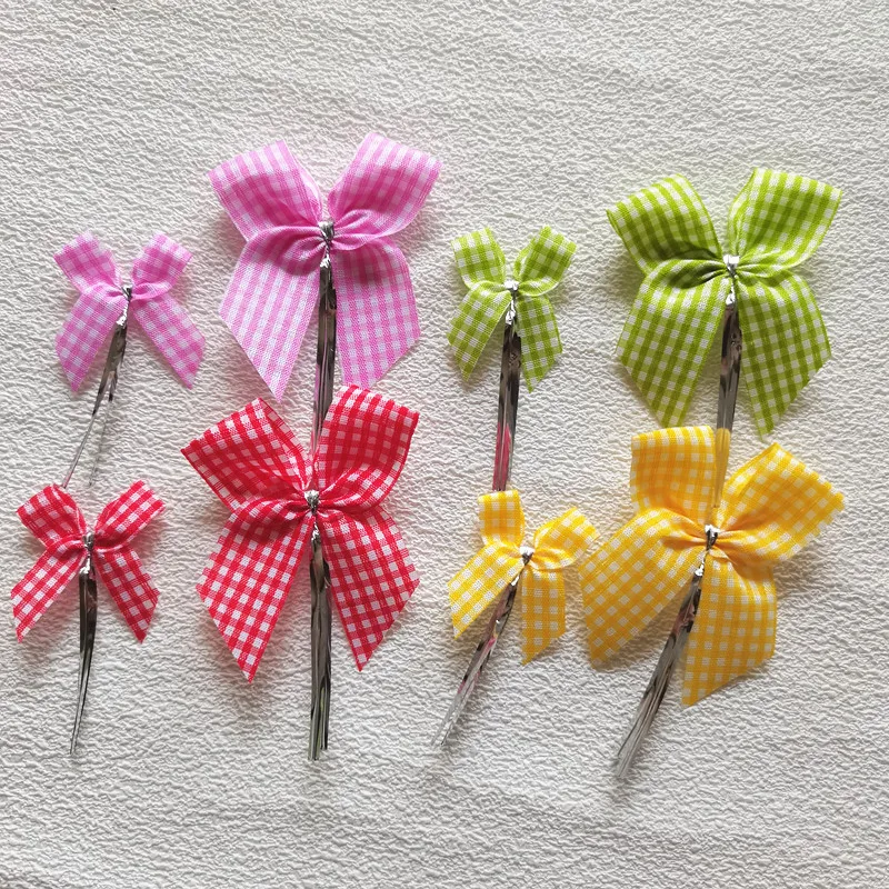 

20pcs 2 size Square Grid Pink Bowknot party decoration Gift Bows for wedding decoration