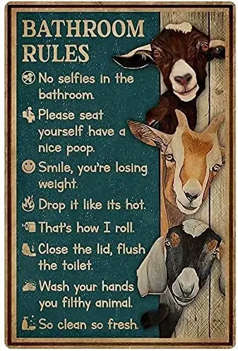 

fhdhd Goat Retro Metal Tin Sign Bathroom Rules Metal Poster Farm Farmhouse Bathroom Toilet Home Art Wall Decoration Plaque